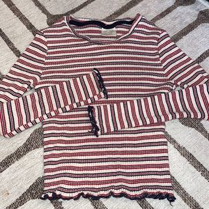 Zara stretch striped scallop trim long sleeve Sz 9